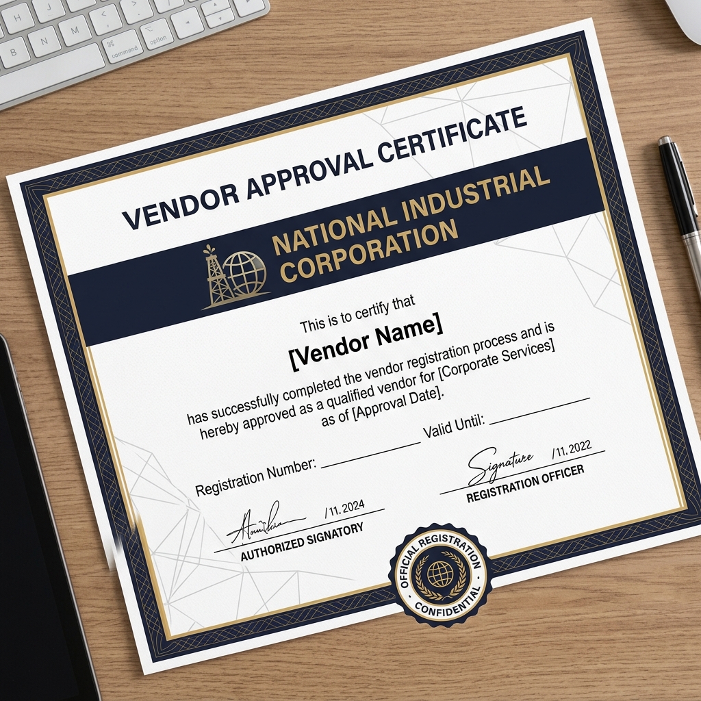 Saudi Aramco vendor registration certificate